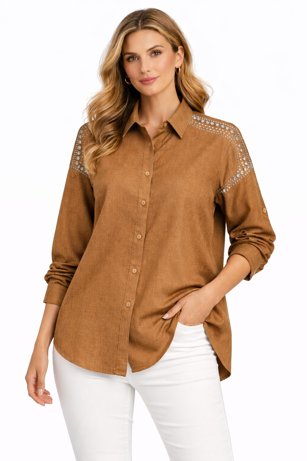 Brown ELYNE SHIRT beaded Embroidered