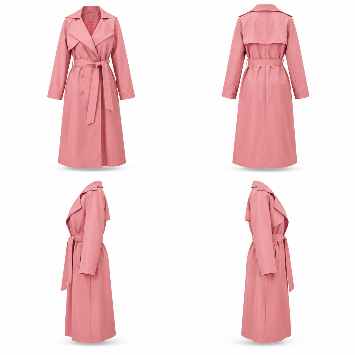 Light Peach Double Breasted Trench Coat With Belt