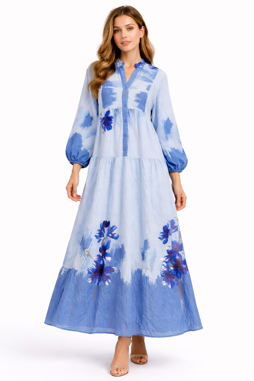 Blue Floral Linen Dress