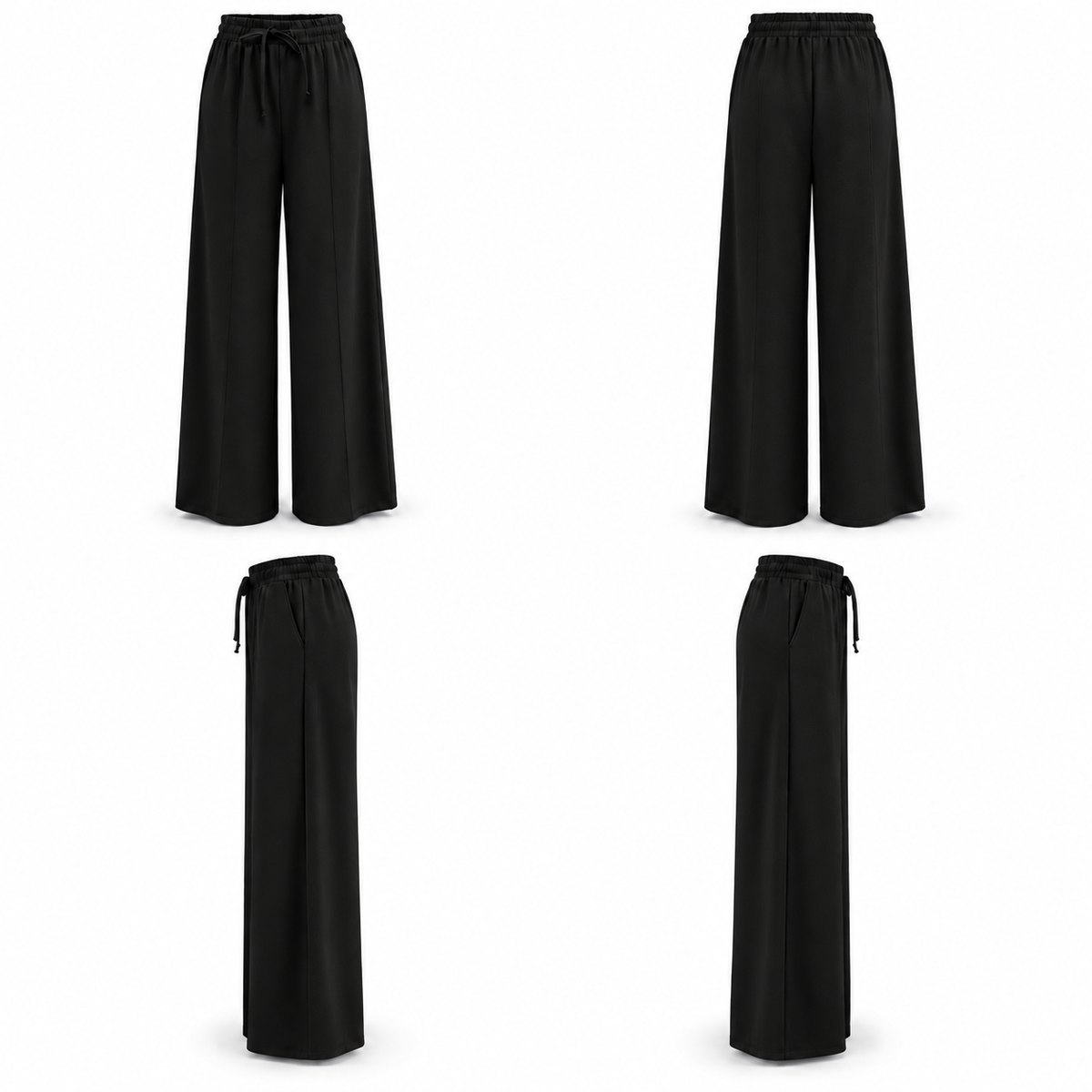 Black Wide-Leg Drawstring Pants