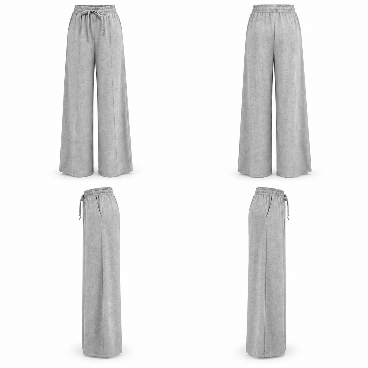 Light Grey Wide-Leg Drawstring Pants