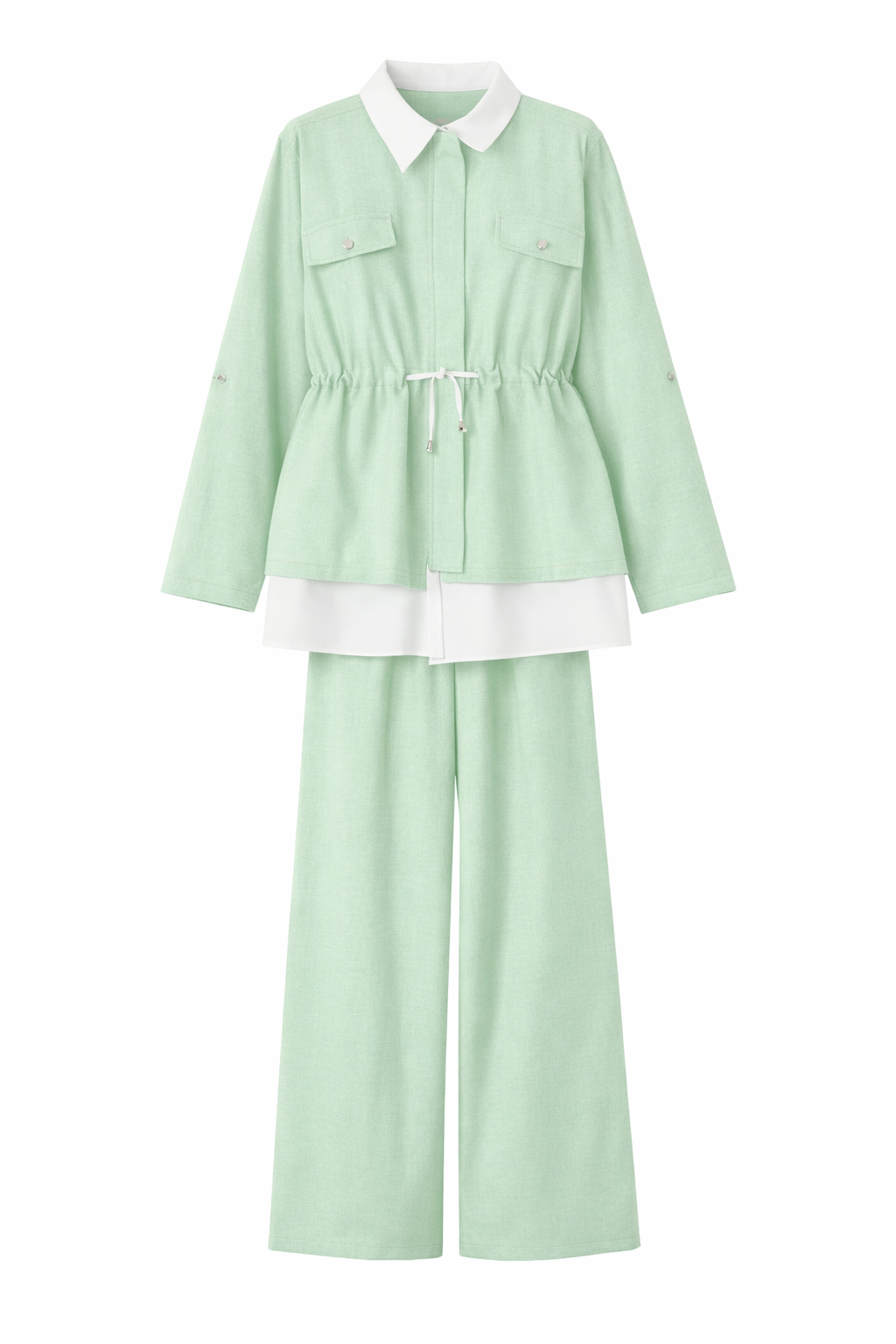 Mint and White Linen Two-Colored Set with Extension