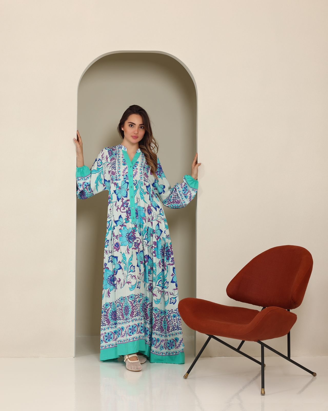 Aqua Viscose Floral Print Dress
