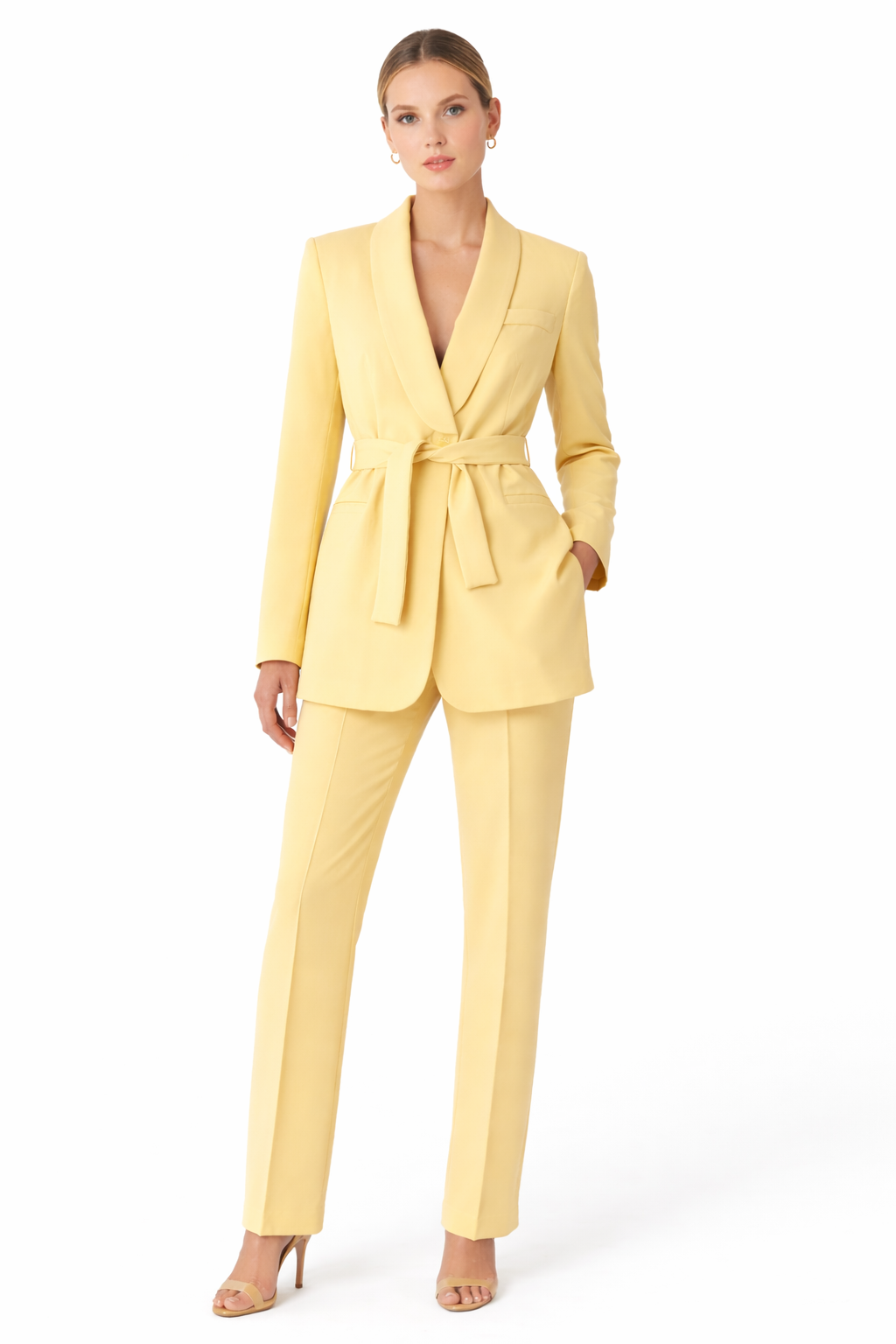 Butter Yellow Classic Crep Blazer Set