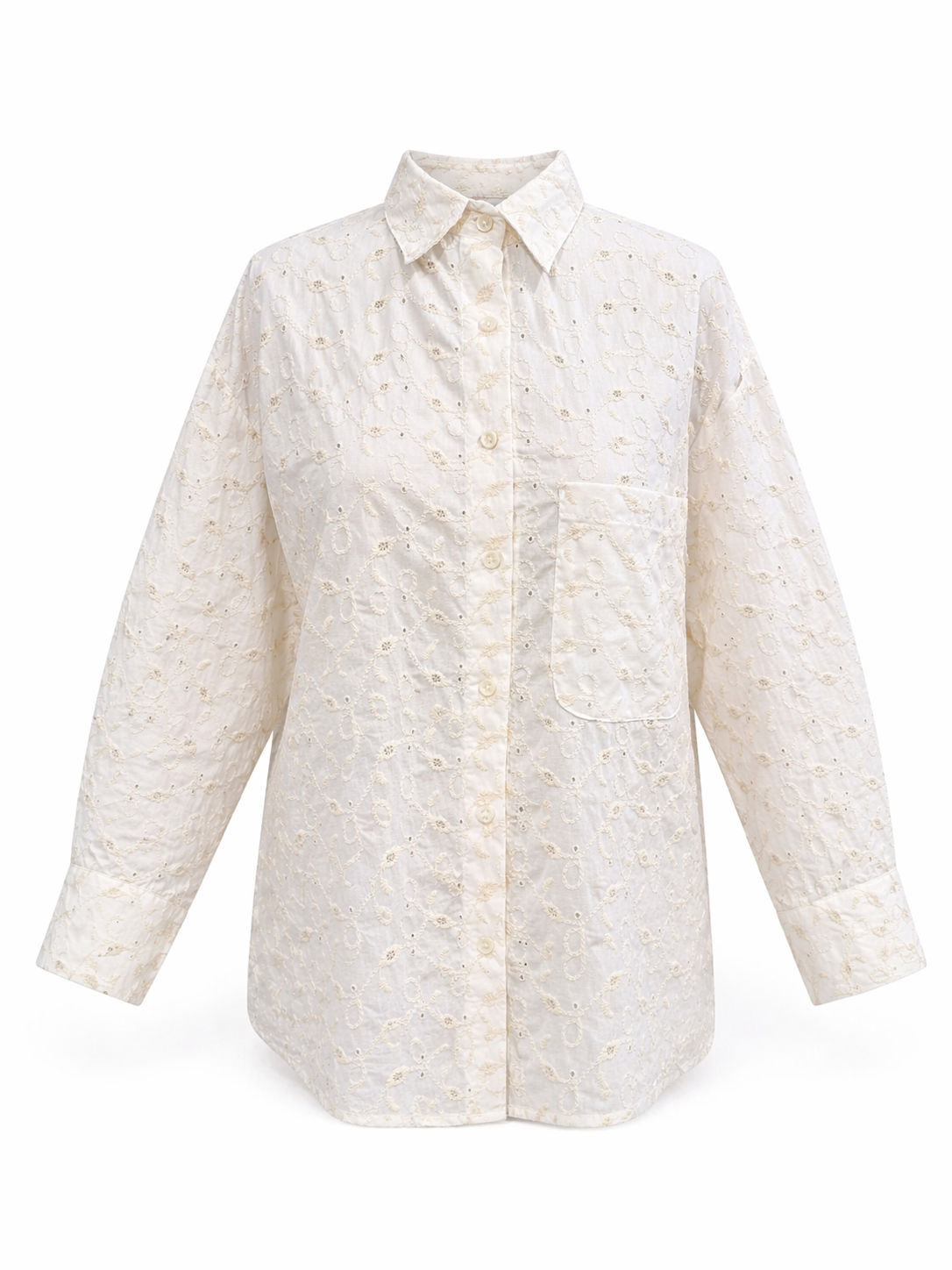 Off-White&beige Embroidered Shirt