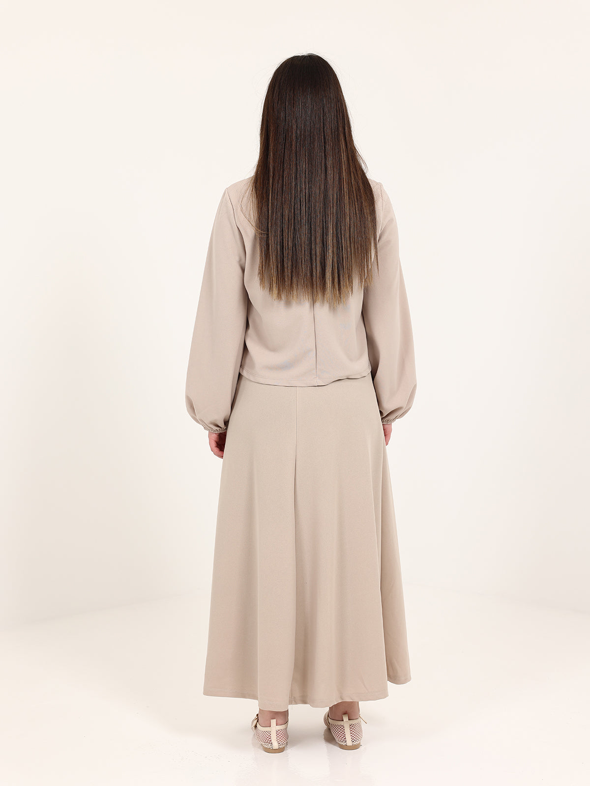 Beige Ribbons Crepe Set