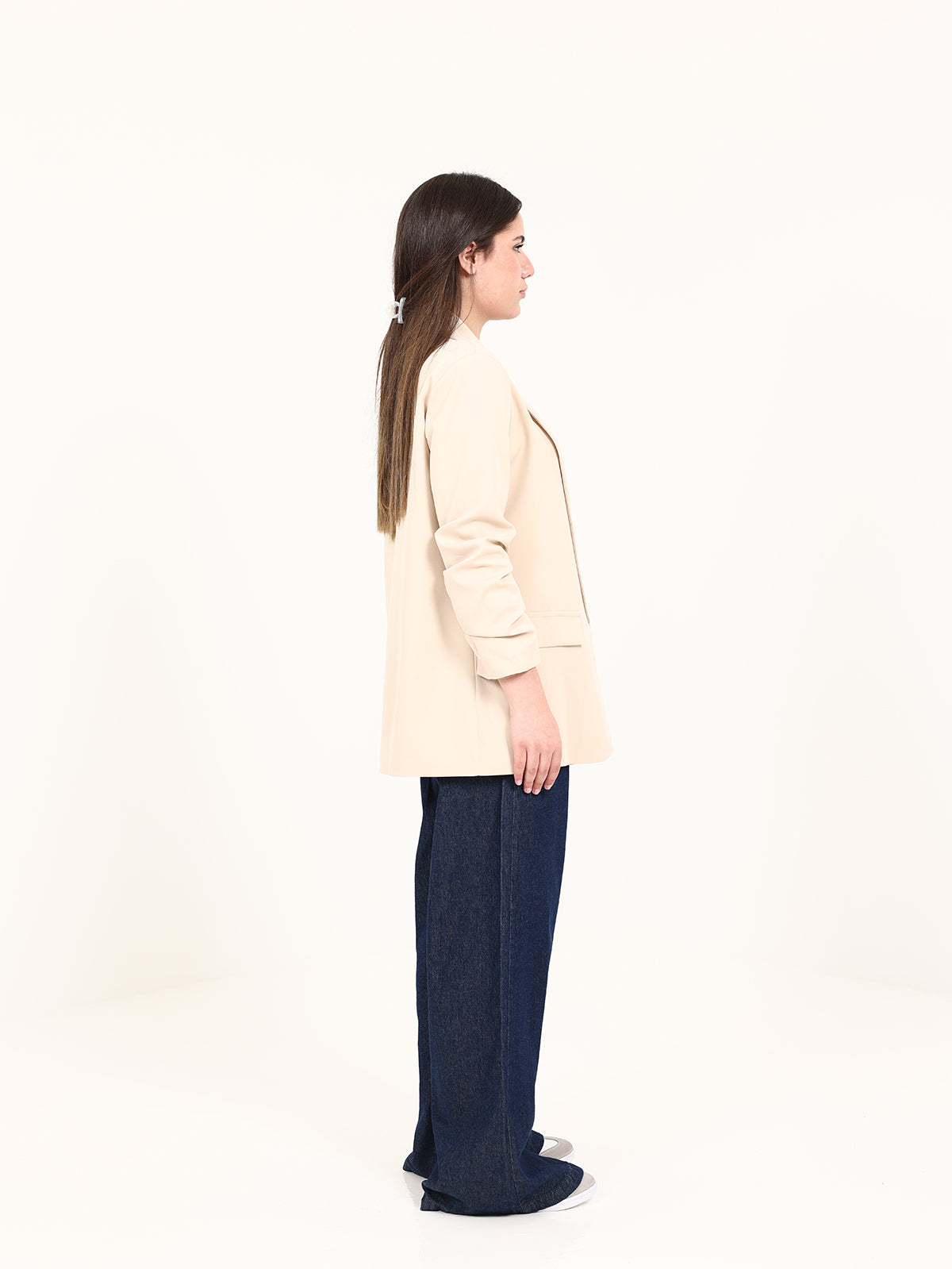 Beige Rushed Sleeves Blazer