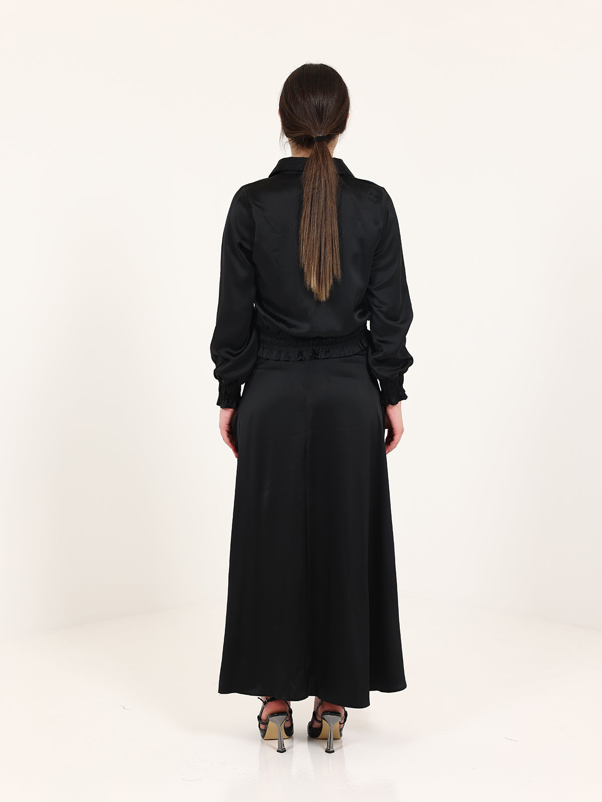 Black Double Satin Skirt Set