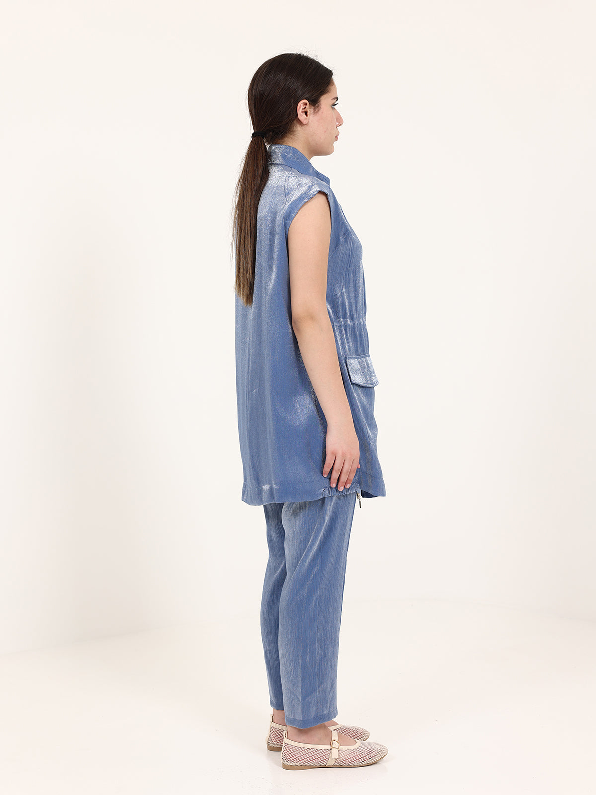 Blue Shiny Vest Set
