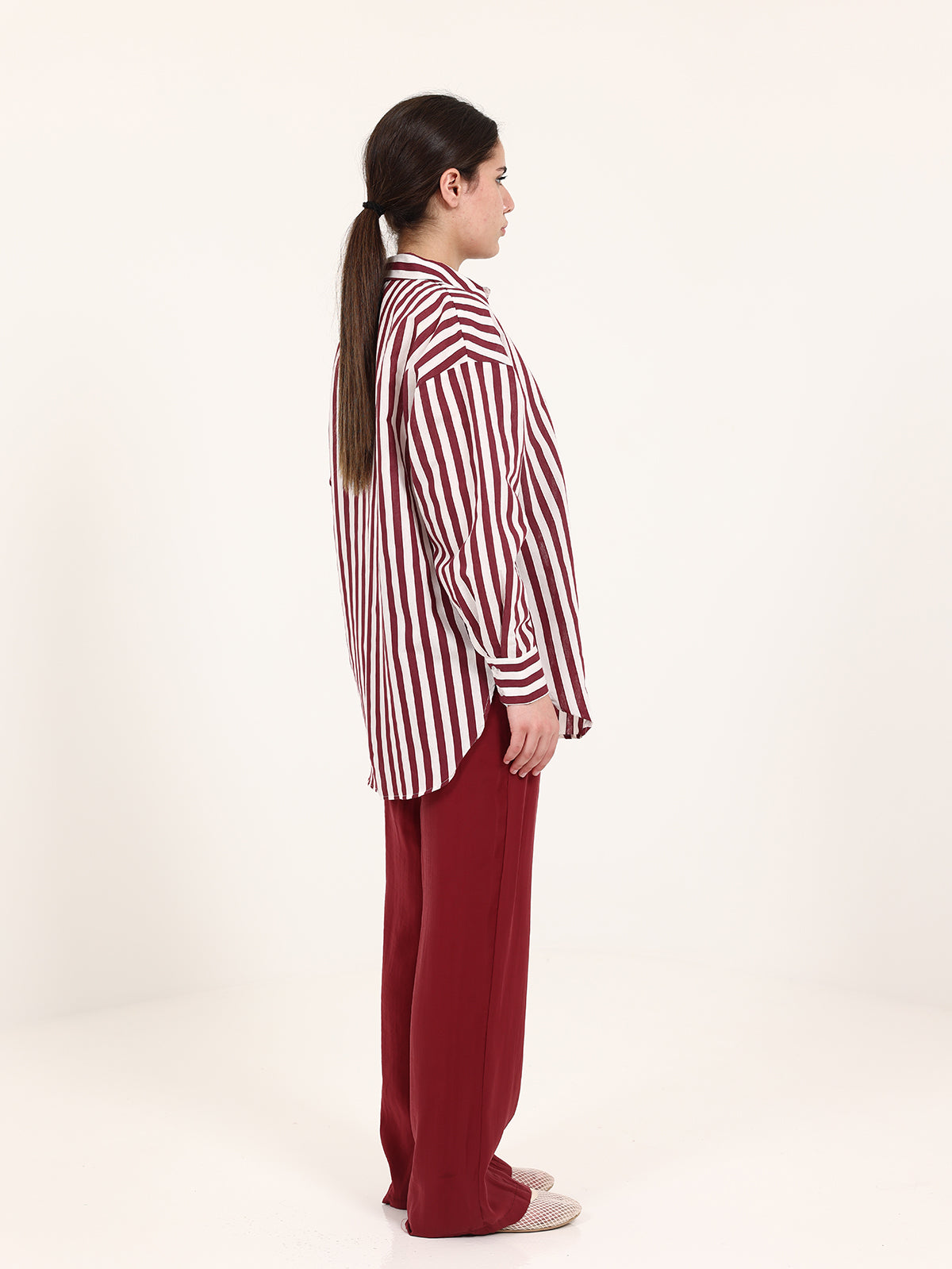 Bordeaux Striped Shirt Set