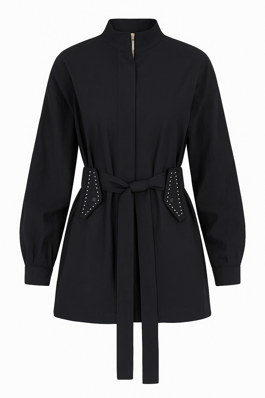 Black Belted Shirt With Zipper