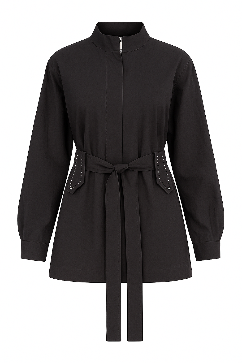 Dark Grey Belted Shirt With Zipper