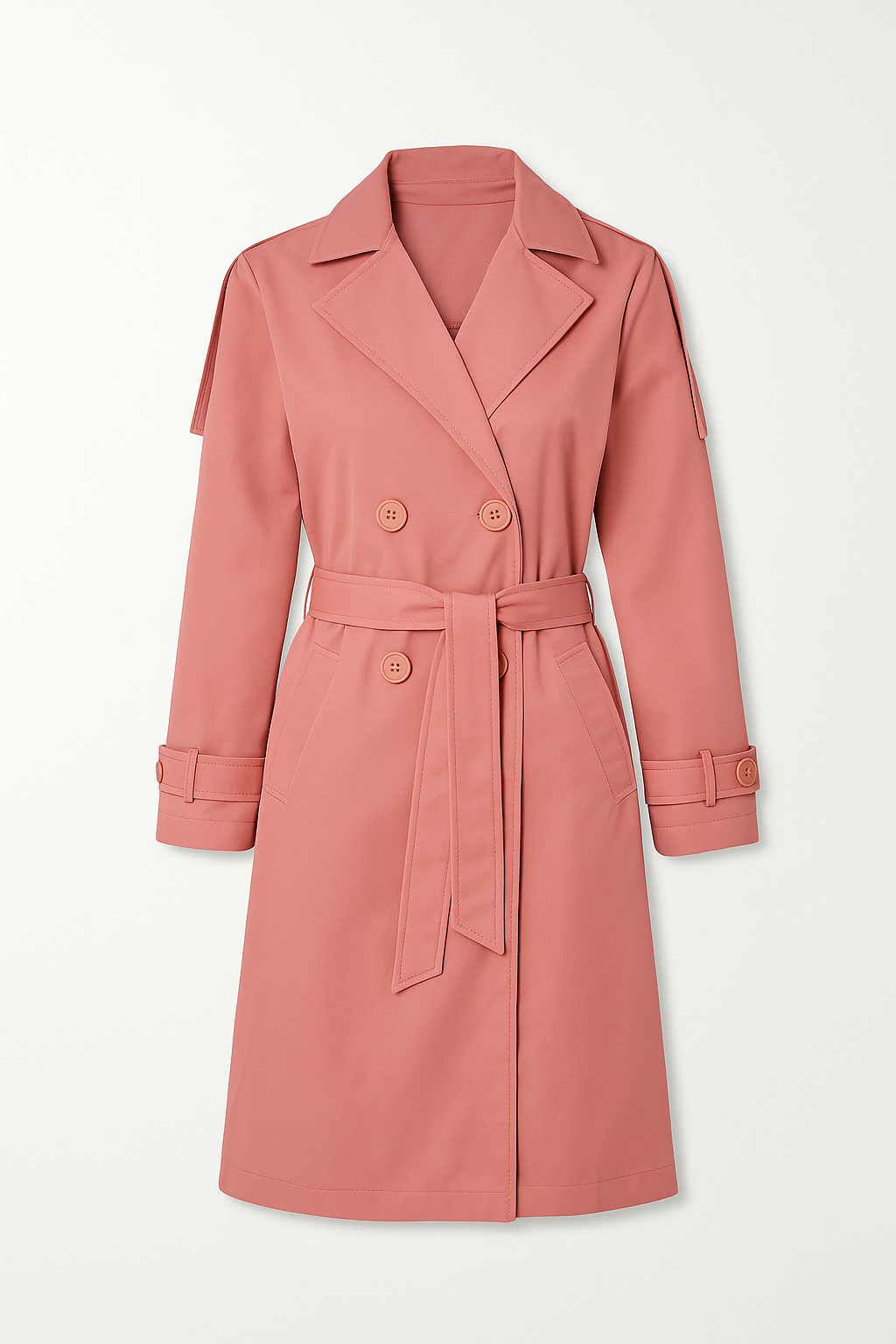 Light Peach Double Breasted Trench Coat With Belt