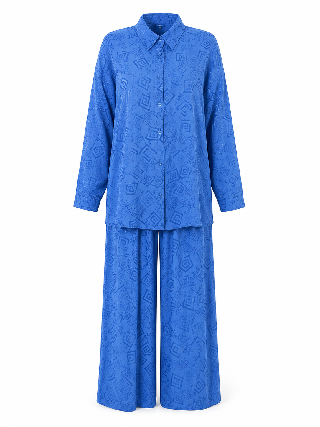 Blue High-Low Hem Jacquard Abstract Set