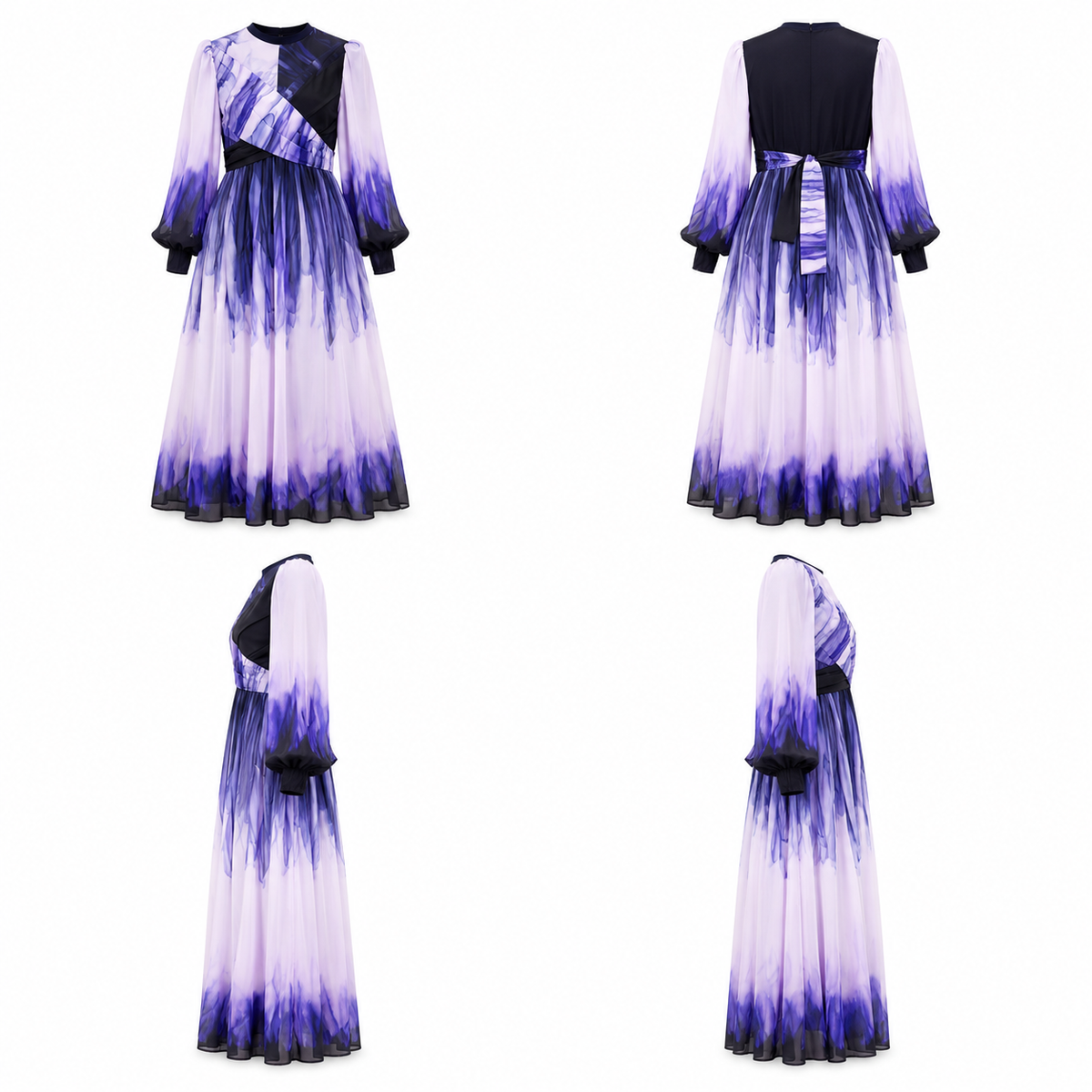 Purple Printed Chiffon Dress