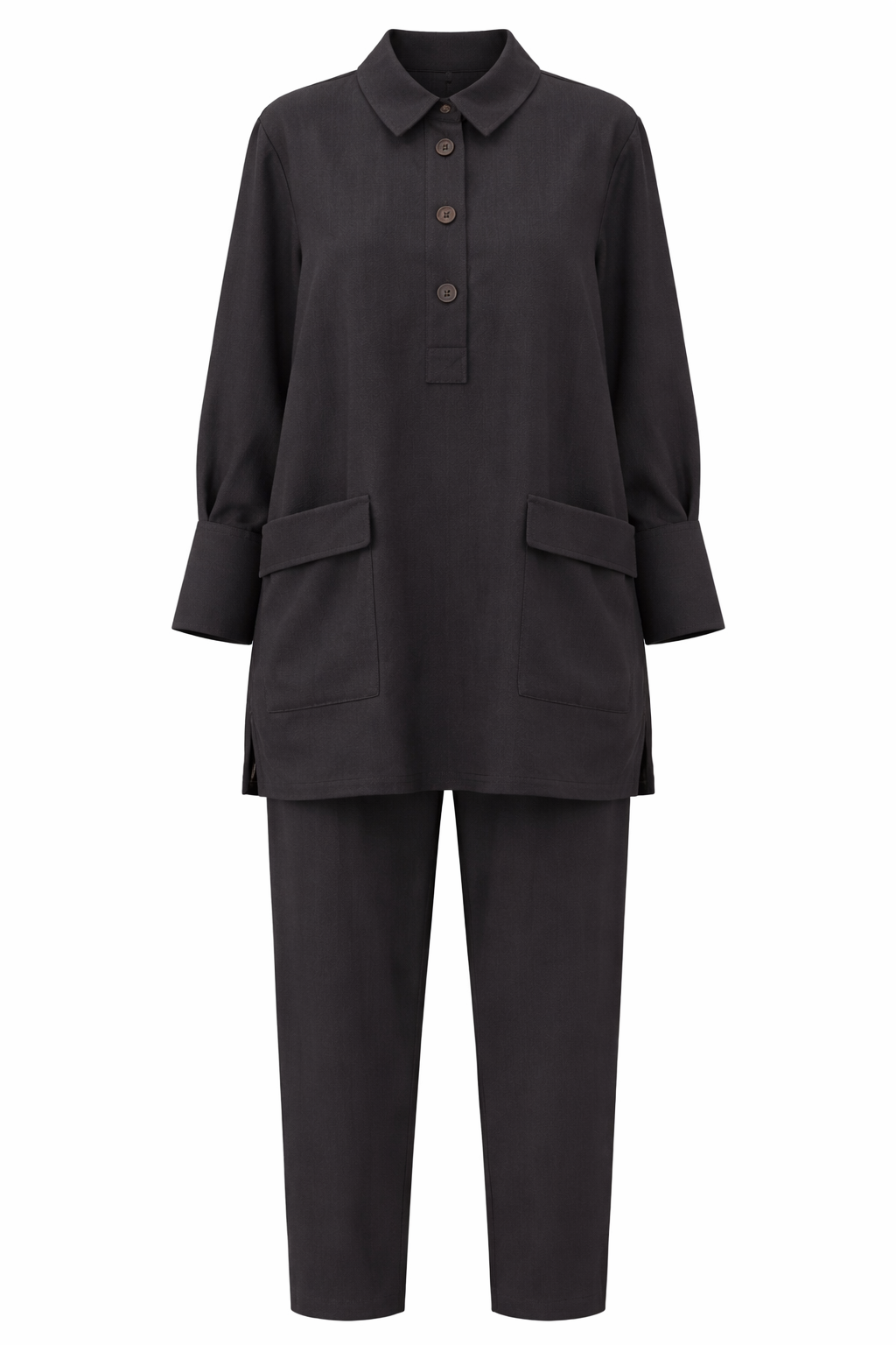 Dark Grey With Collared Button-Up Top Set