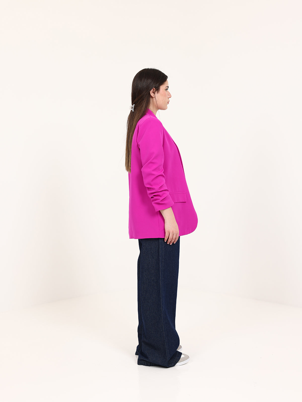 Fuchsia Rushed Sleeves Blazer