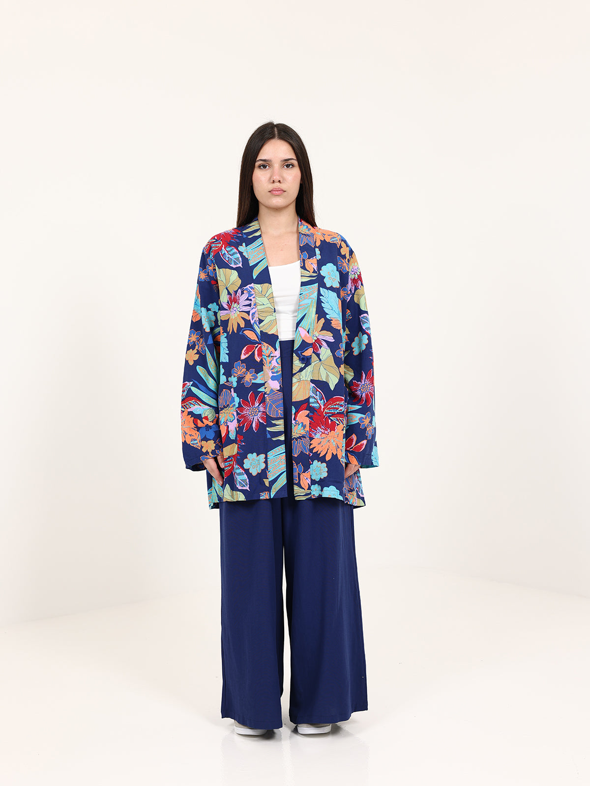Navy Linen Floral Set
