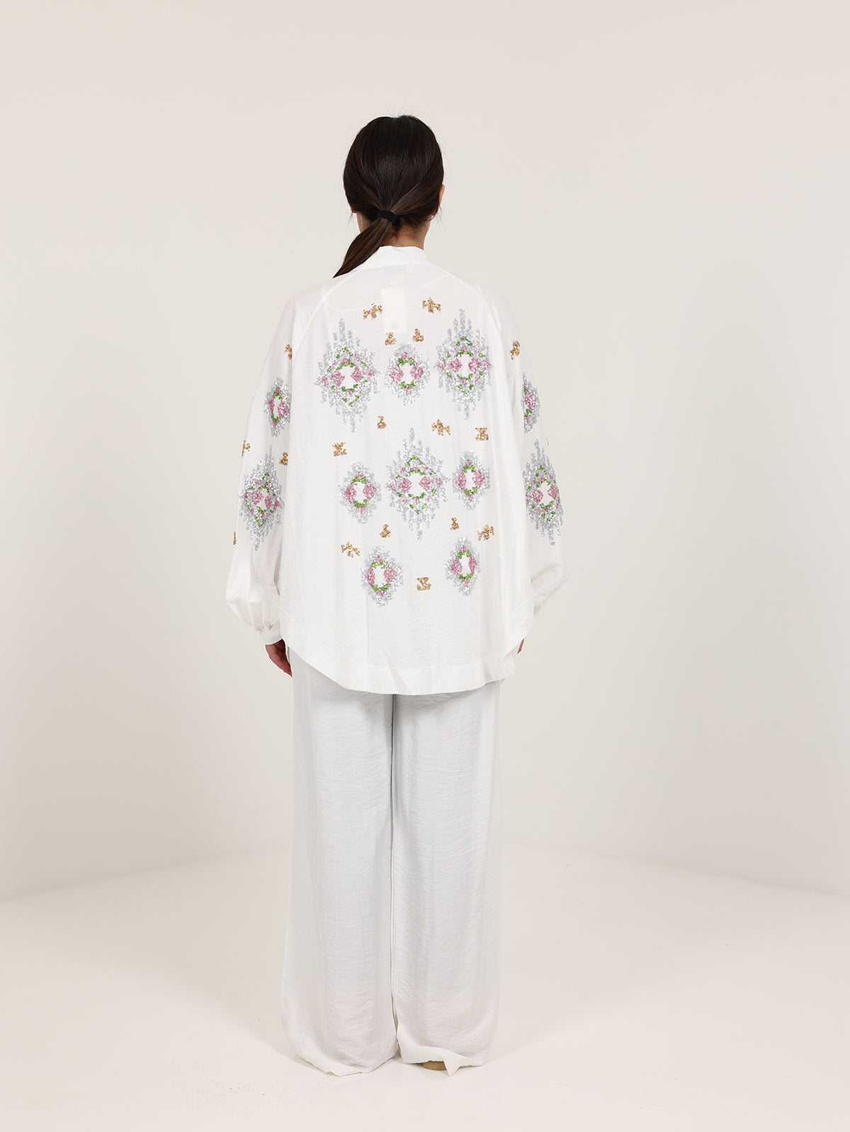 Off-White Linen Embroidered Set