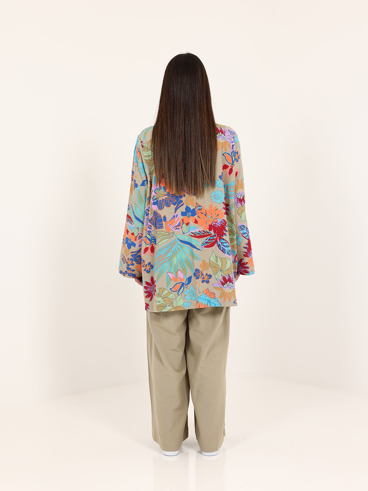 Olive Beige Linen Floral Set