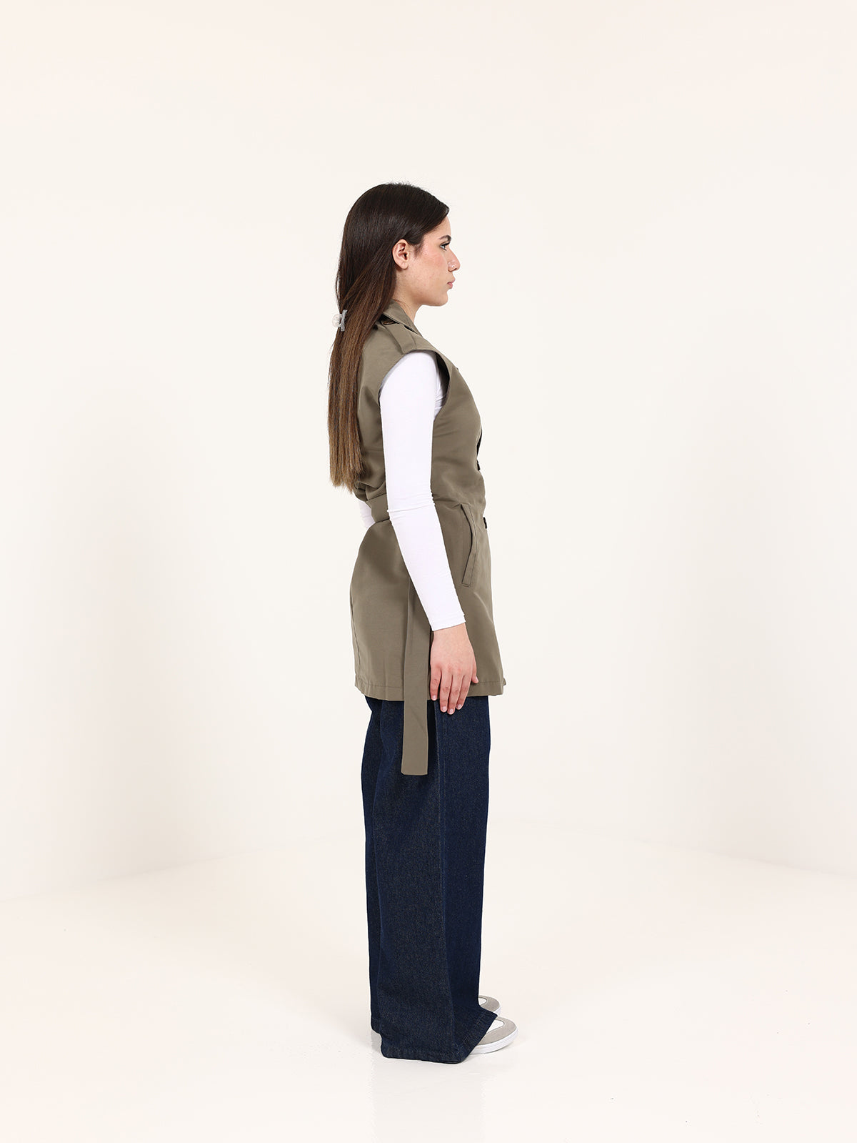 Olive Green Double-Breasted Short Vest