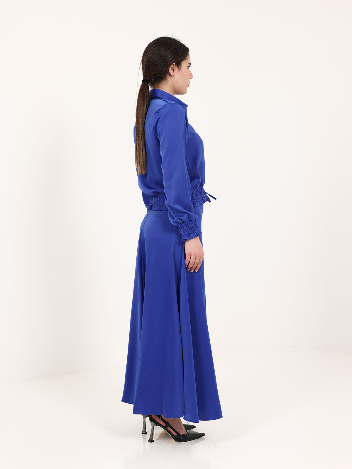 Royal Blue Double Satin Skirt Set