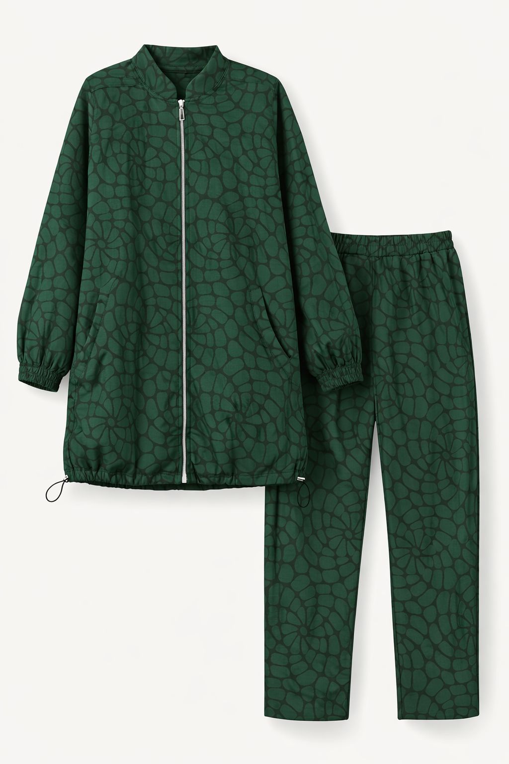 Dark Green Leopard Print With Zipper Set