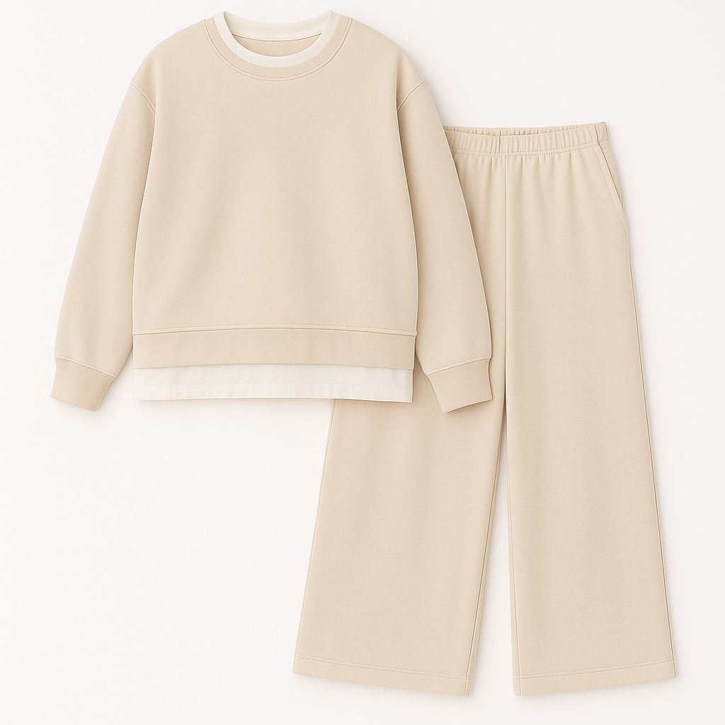 Beige Cotton Plain Set with Extension