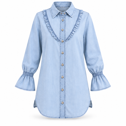 Light Blue Ruffled Jeans Shirt