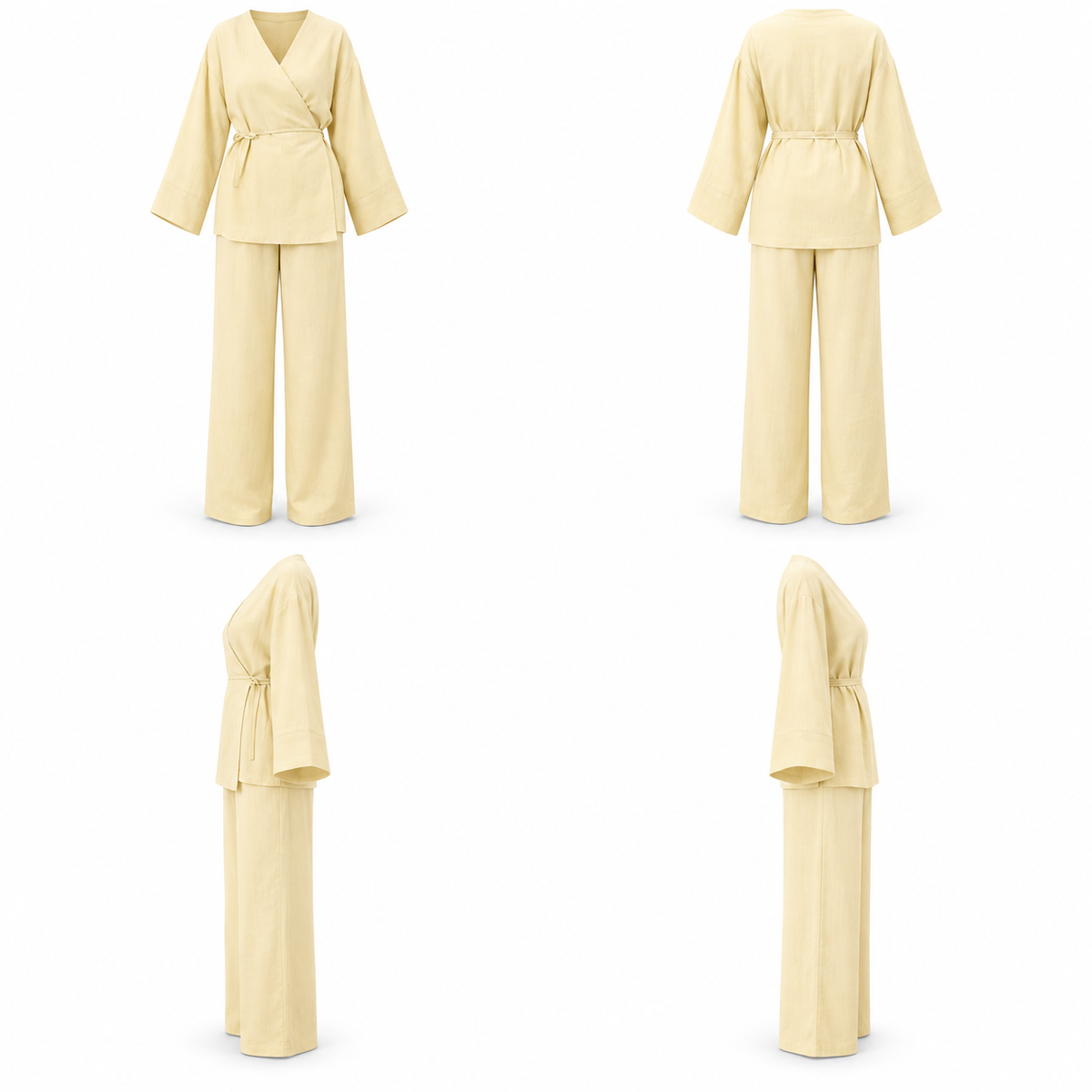 Pale Yellow Linen Wrap Style Set
