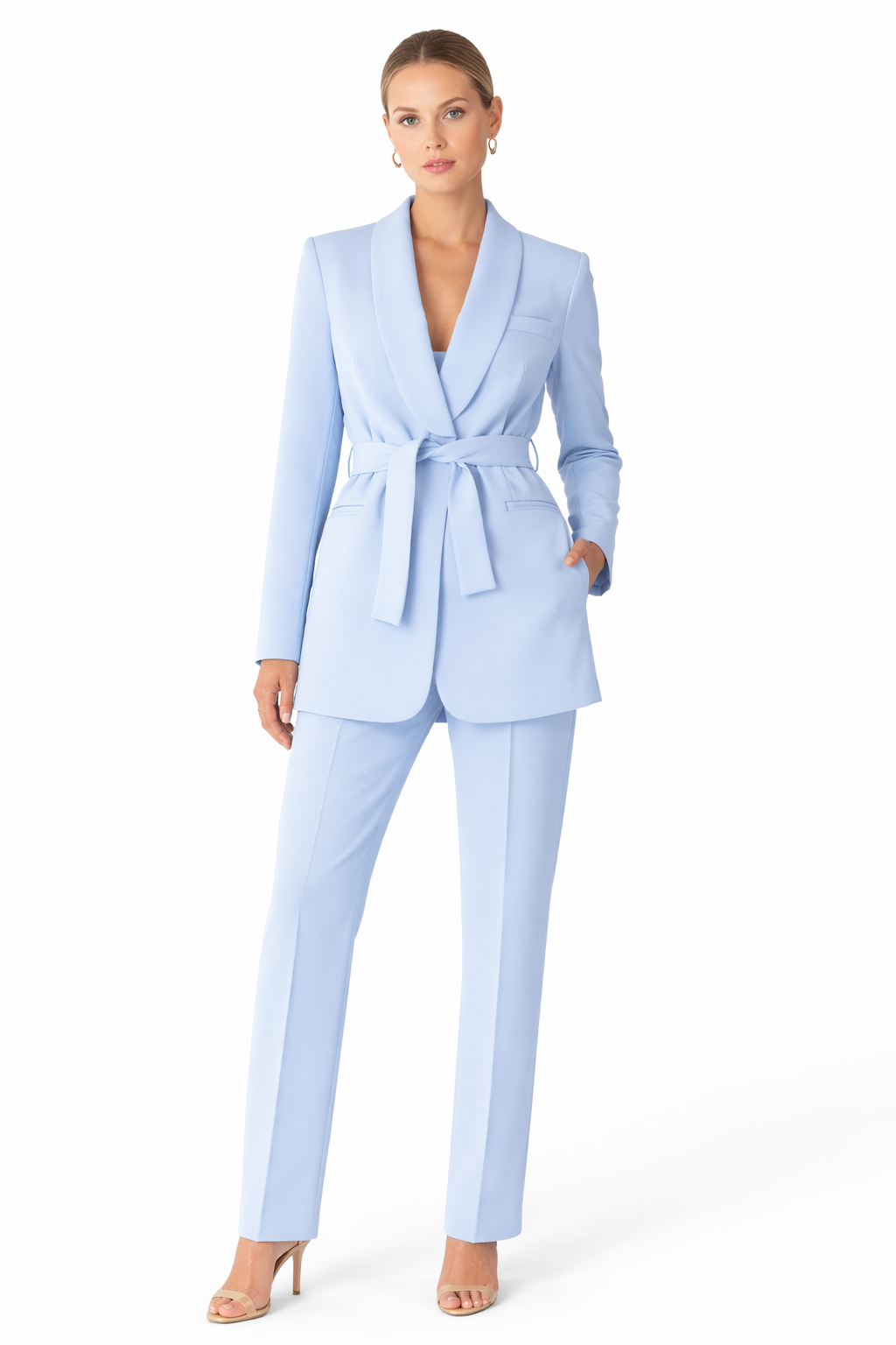 Baby blue Classic Crep Blazer Set