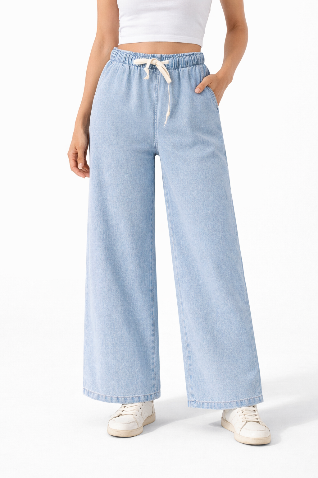 Astylish Light Jeans With Elastic Waiste Without Pocket / 690 D