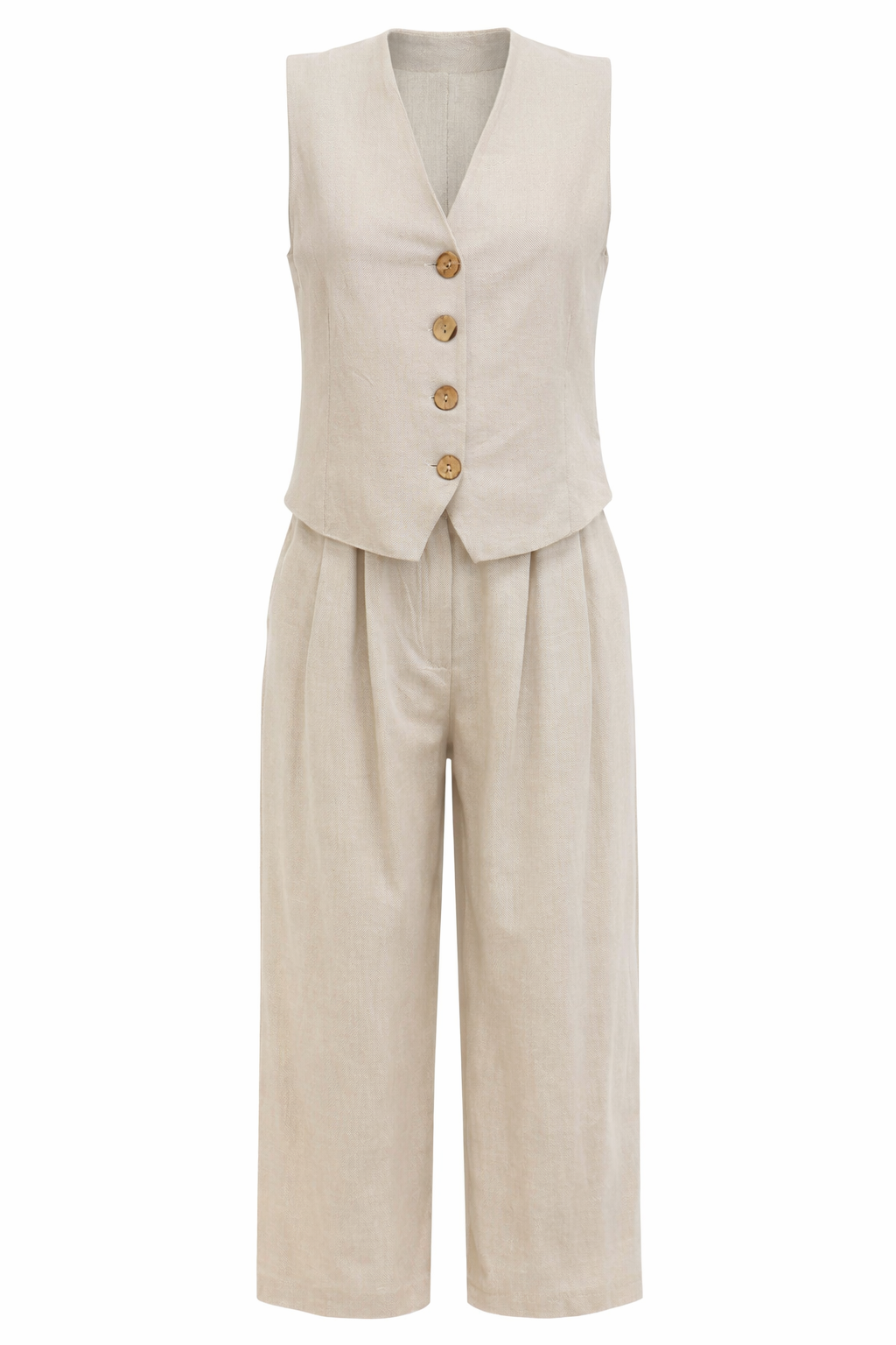 Beige Linen Vest Set BG