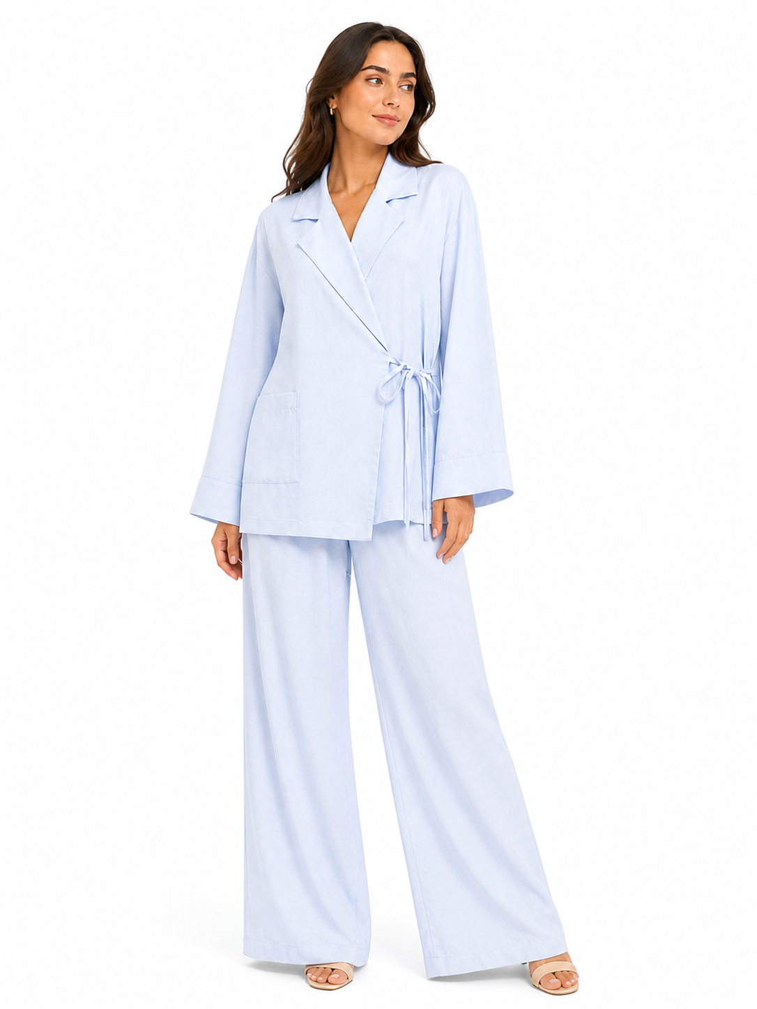 Baby Blue Modal Blazer Wrap Style Set