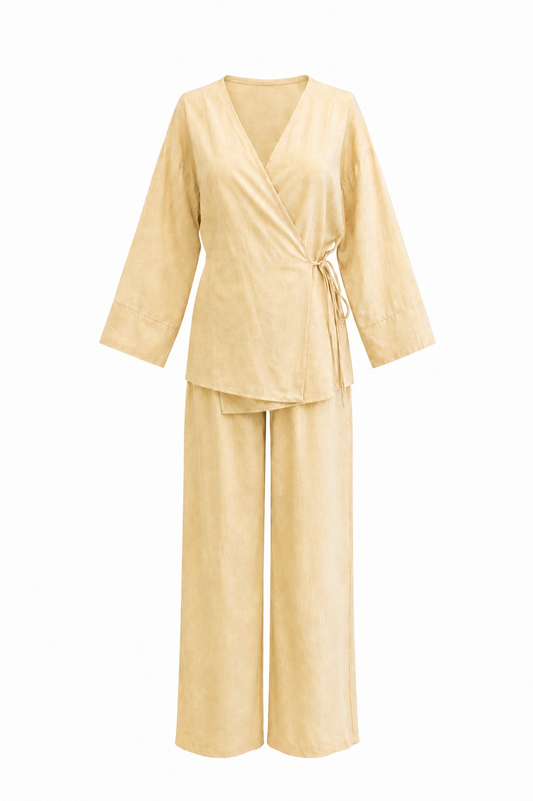 Pale Yellow Linen Wrap Style Set