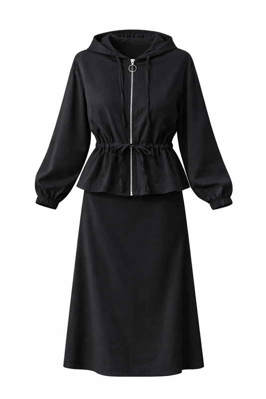 Black Skirt Hoodie Set