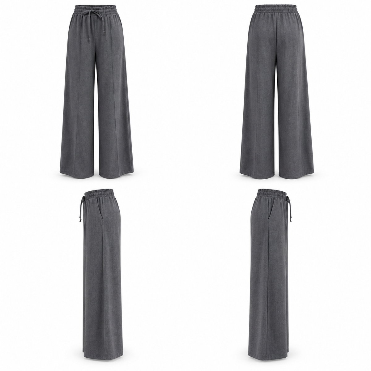 Grey Wide-Leg Drawstring Pants