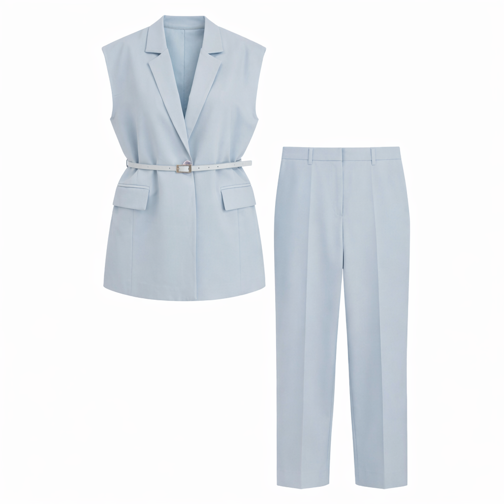 Baby Blue Belted Vest Set