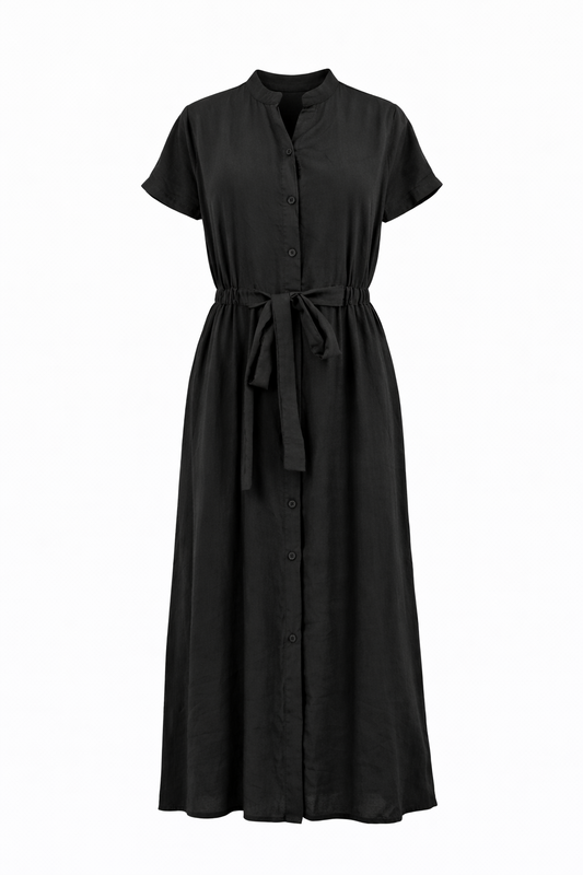 Black Modal Long Vest with Elastic Waist