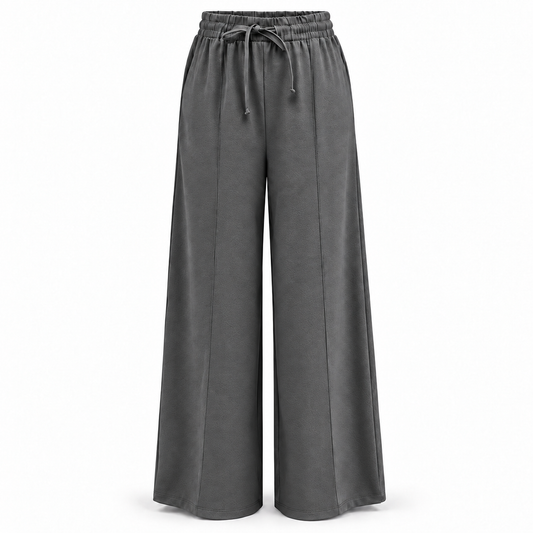 Grey Wide-Leg Drawstring Pants