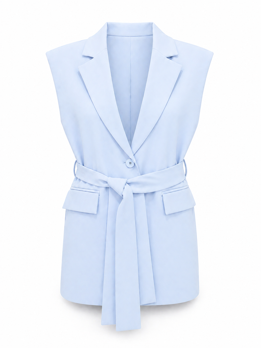 Blue Belted Crep Vest