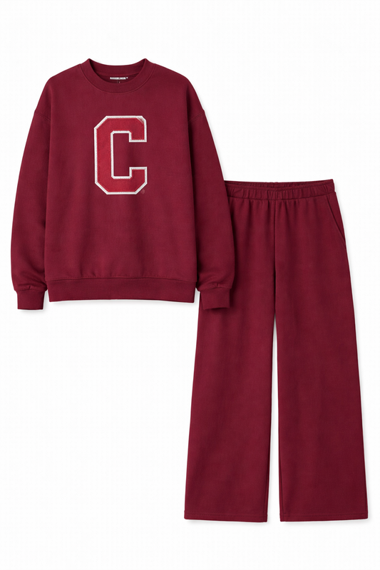 Bordeaux With Letter Design Cotton Set