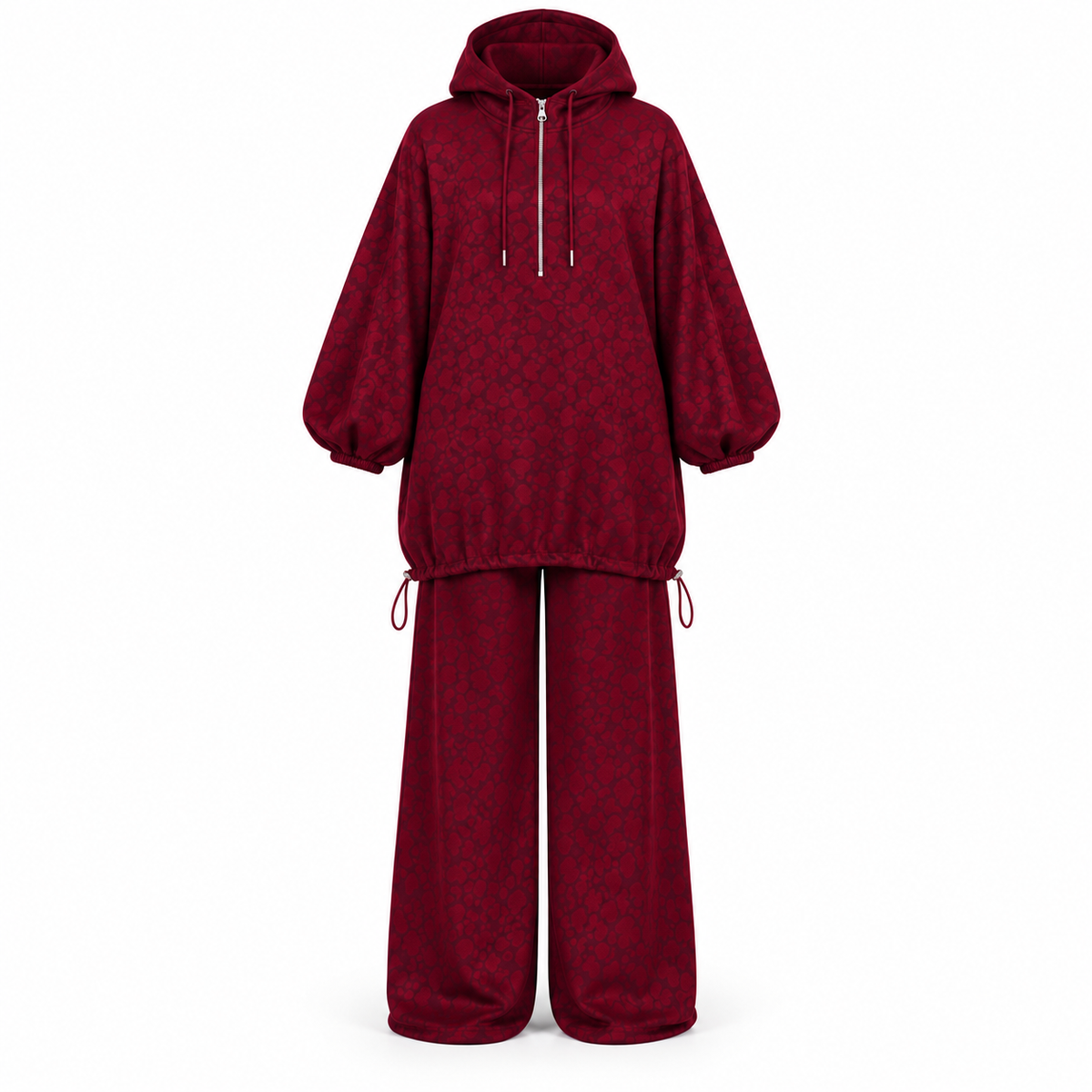 Bordeaux Leopard Print With hooded Set