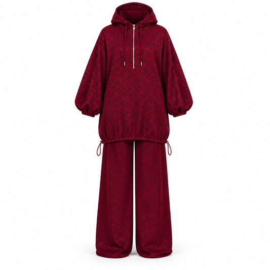 Bordeaux Leopard Print With hooded Set
