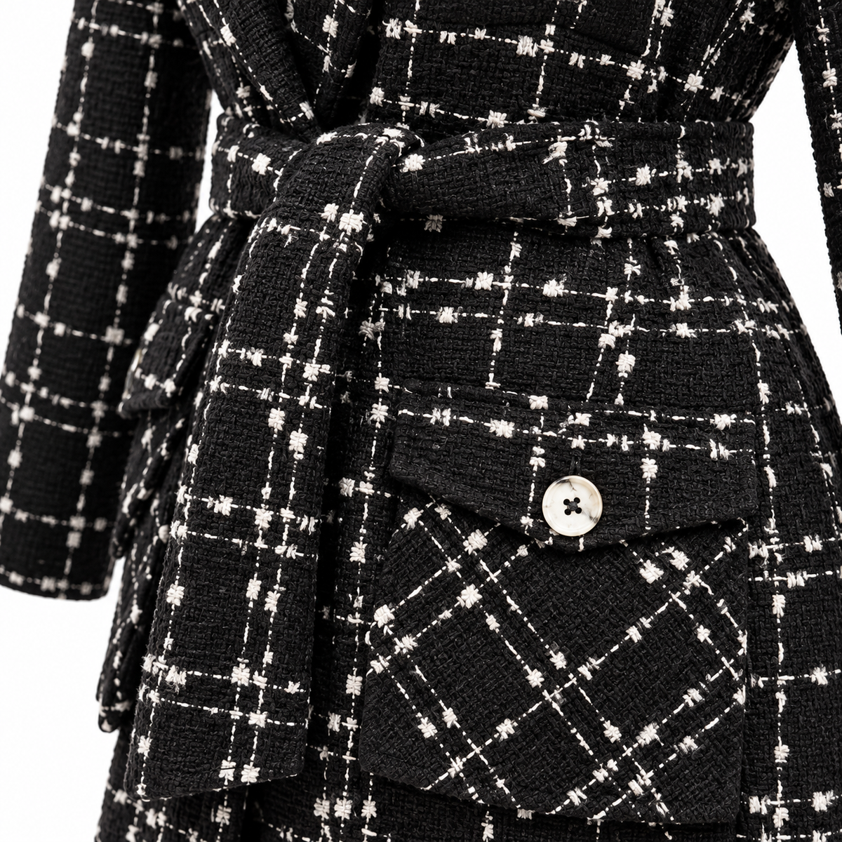 Black Elodie Belted Tweed Shirt