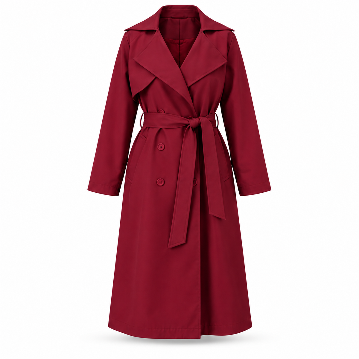 Bordeaux Double Breasted Trench Coat With Belt