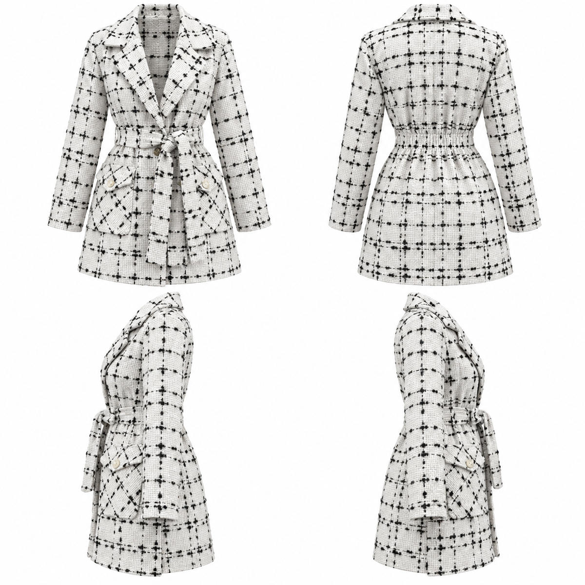 White Elodie Belted Tweed Shirt
