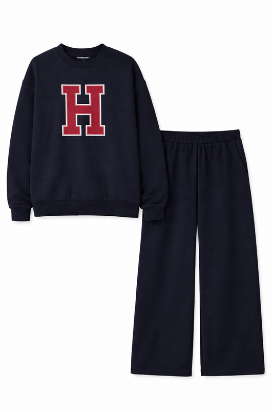 Navy Blue With Letter Design Cotton Set