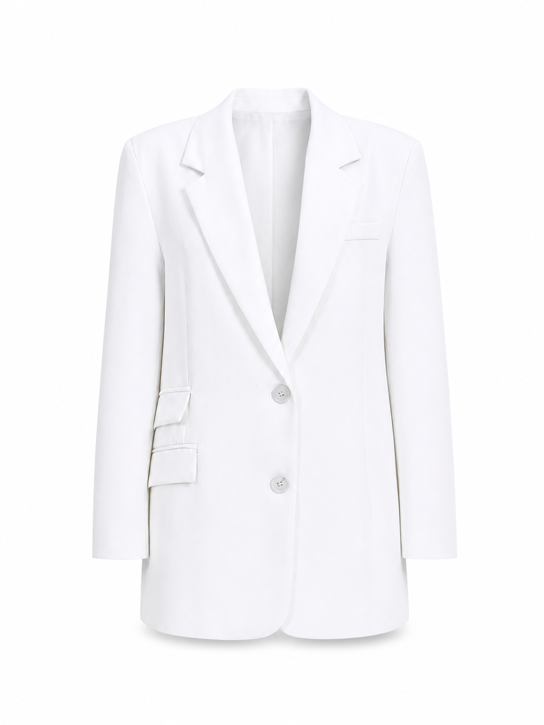 White Left Pockets Oversized Blazer