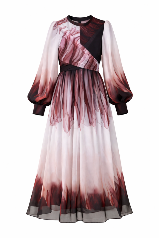 Bordeaux Printed Chiffon Dress
